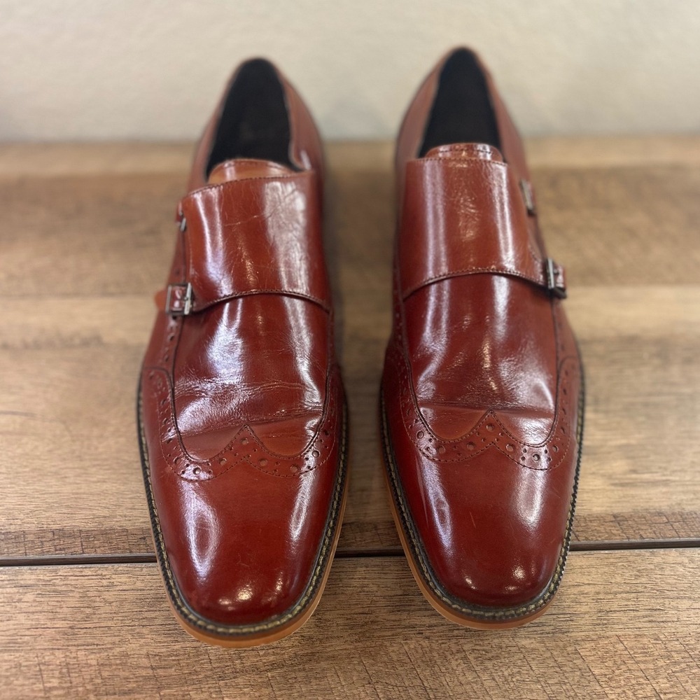 Stacy Adams Mens Cognac‎ Brown Leather Double Monk Strap Wingtip Shoes 25050-221